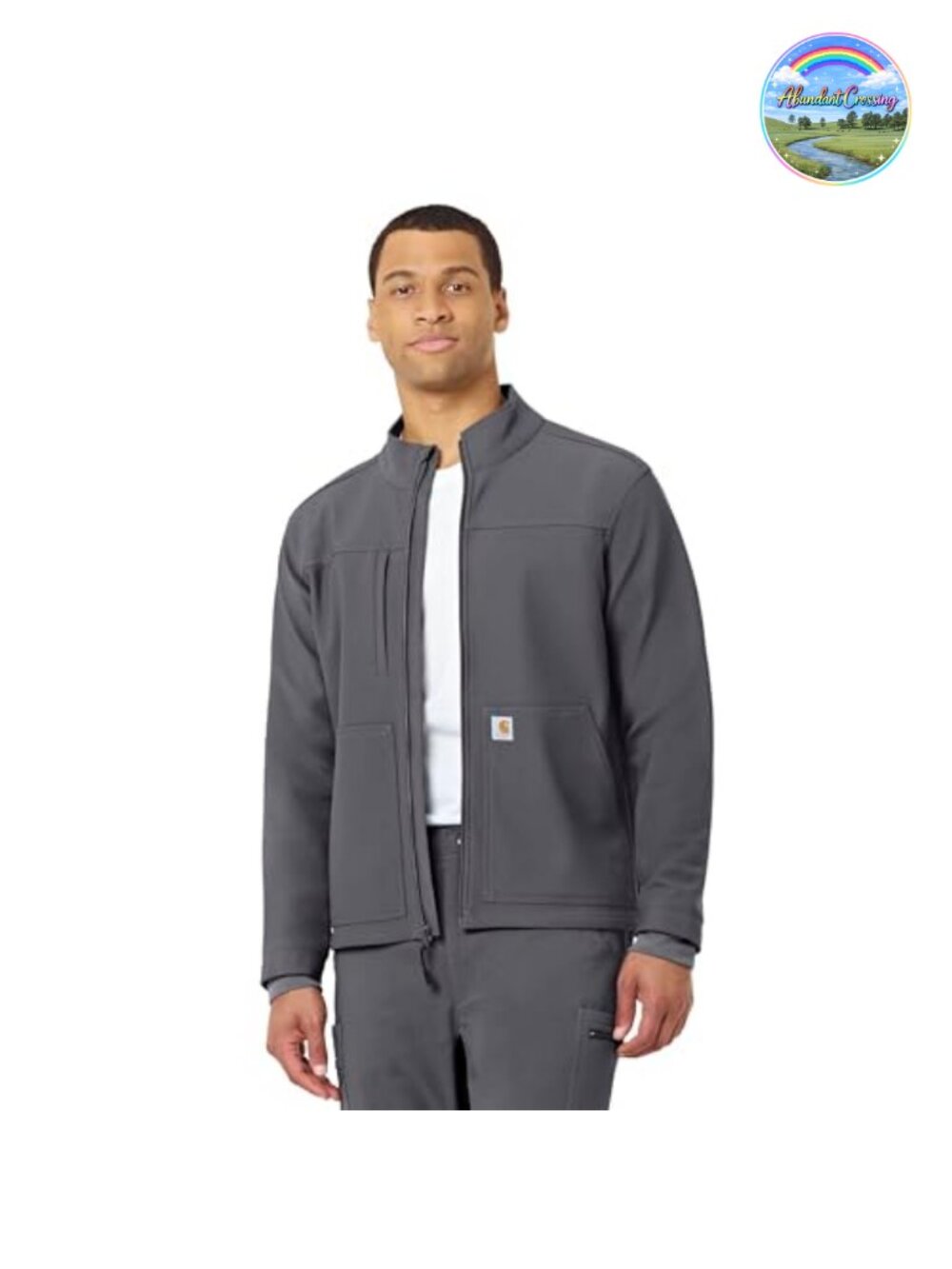 Men's Modern Fit Fleece Jacket with Stretch, Scrub-Friendly, 3-Pocket